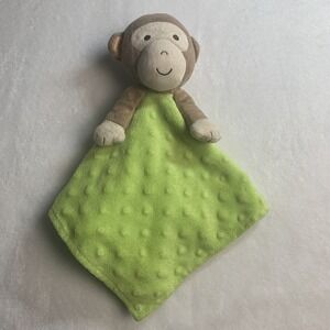 Okie Dokie Green Minky Dot & Satin Brown Monkey Security Blanket Lovie Lovey Toy